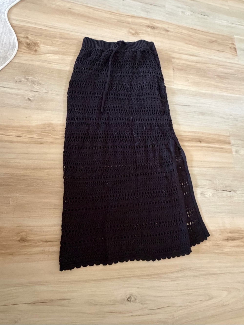 No Boundaries Black Crochet Maxi Skirt with Side Slit